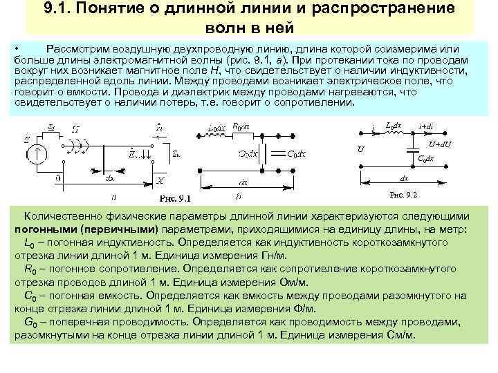 9. 1. Понятие о длинной линии и распространение волн в ней • Рассмотрим воздушную