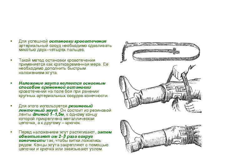  • Для успешной остановки кровотечения артериальный сосуд необходимо сдавливать мякотью двух–четырех пальцев. •