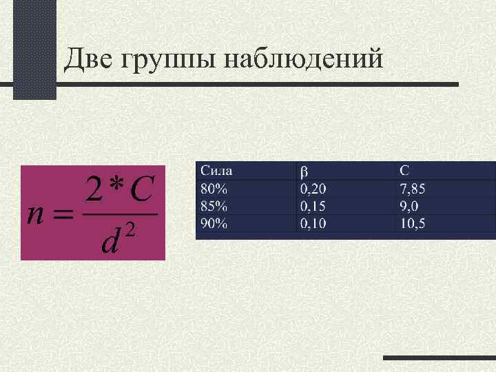 Две группы наблюдений 