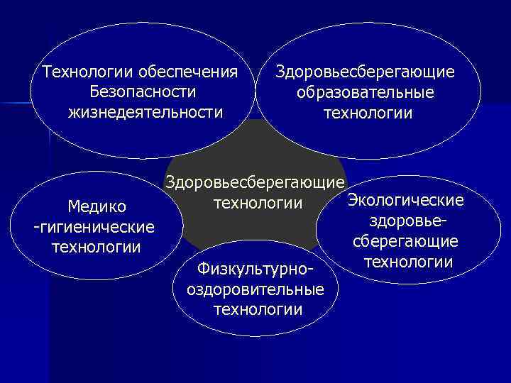 Технологии обеспечения Безопасности жизнедеятельности Здоровьесберегающие образовательные технологии Здоровьесберегающие Экологические технологии Медико здоровье-гигиенические сберегающие технологии