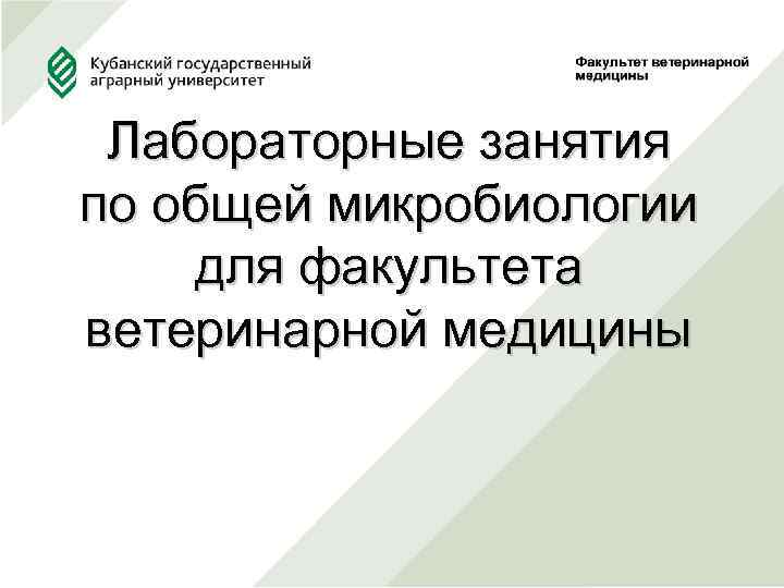 Лабораторные занятия по общей микробиологии для факультета ветеринарной медицины 
