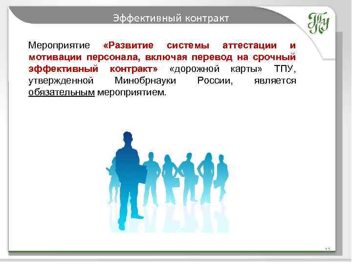 Эффективный контракт Мероприятие «Развитие системы аттестации и мотивации персонала, включая перевод на срочный эффективный