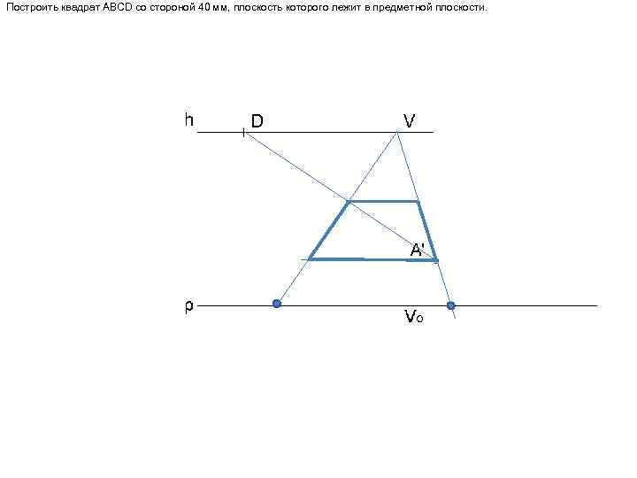 Построить квадрат ABCD со стороной 40 мм, плоскость которого лежит в предметной плоскости. 