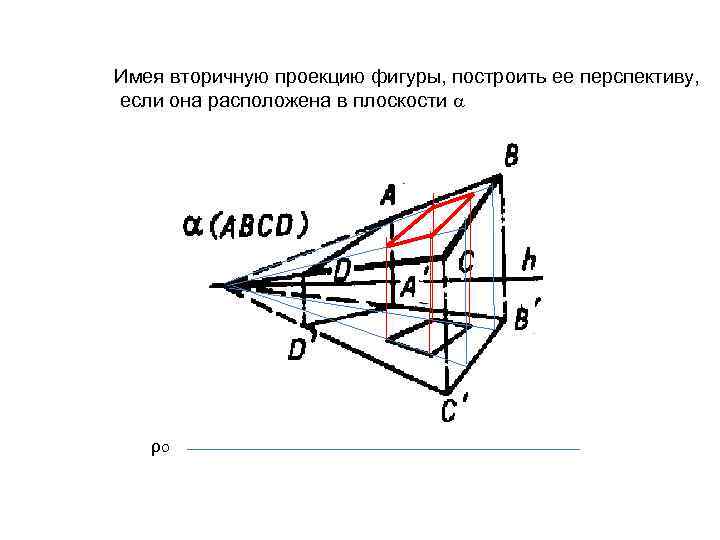 Имея вторичную проекцию фигуры, построить ее перспективу, если она расположена в плоскости ρo 