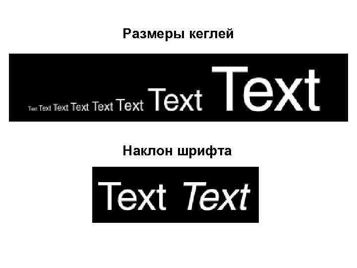 Размеры кеглей Наклон шрифта 