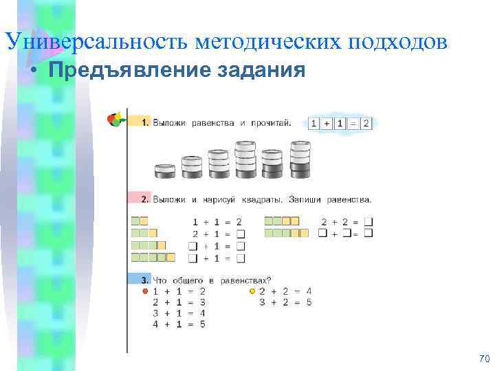 Универсальность методических подходов • Предъявление задания 70 
