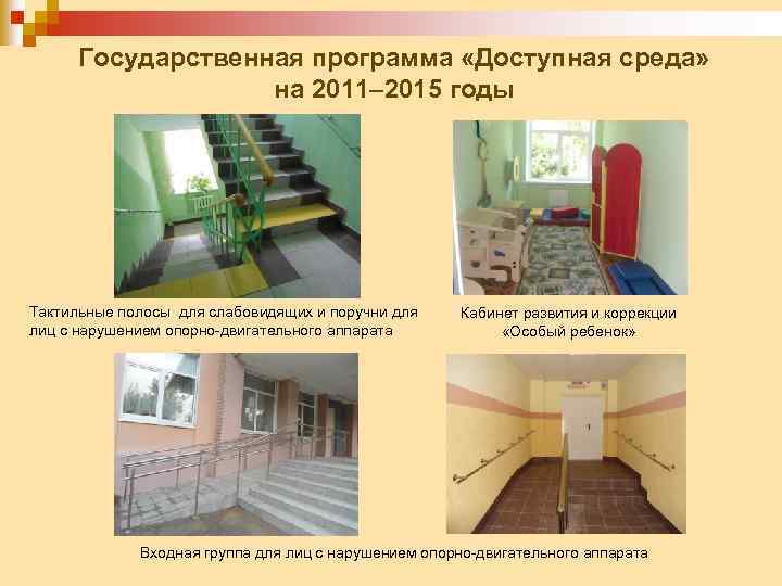 Государственная программа «Доступная среда» на 2011– 2015 годы Тактильные полосы для слабовидящих и поручни