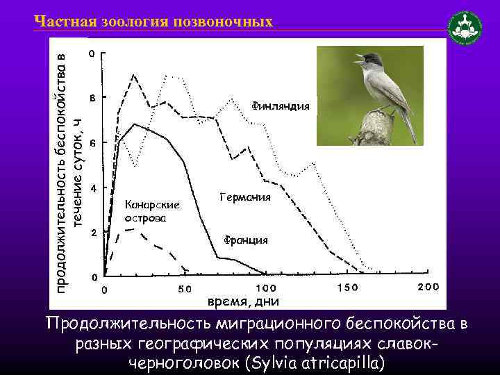 продолжительность беспокойства в течение суток, ч Частная зоология позвоночных Финляндия Канарские острова Германия Франция