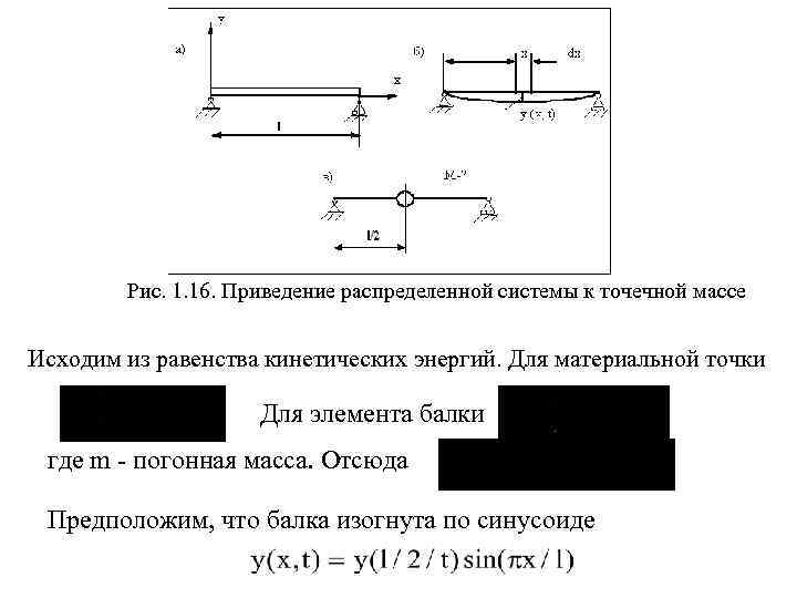 Рис. 1. 16. Приведение распределенной системы к точечной массе Исходим из равенства кинетических энергий.