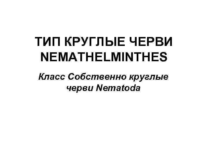 ТИП КРУГЛЫЕ ЧЕРВИ NEMATHELMINTHES Класс Собственно круглые черви Nematoda 