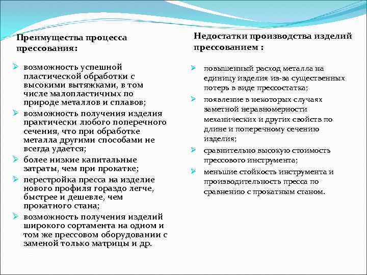 Недостатки процесса. Каковы основные достоинства процесса прессования?. Прессование достоинства и недостатки. Преимущества и недостатки прессования. Преимущества прессования.