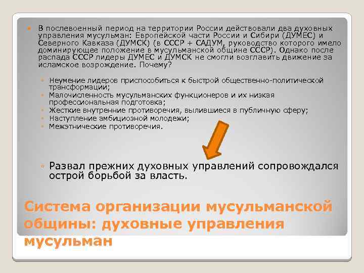  В послевоенный период на территории России действовали два духовных управления мусульман: Европейской части