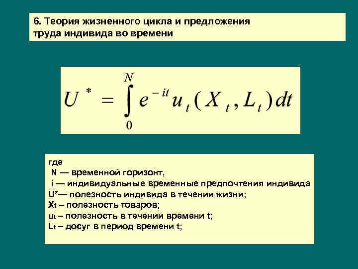 6. Теория жизненного цикла и предложения труда индивида во времени где N — временной