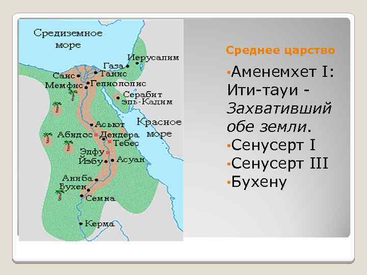 Среднее царство • Аменемхет I: Ити-тауи - Захвативший обе земли. • Сенусерт III •