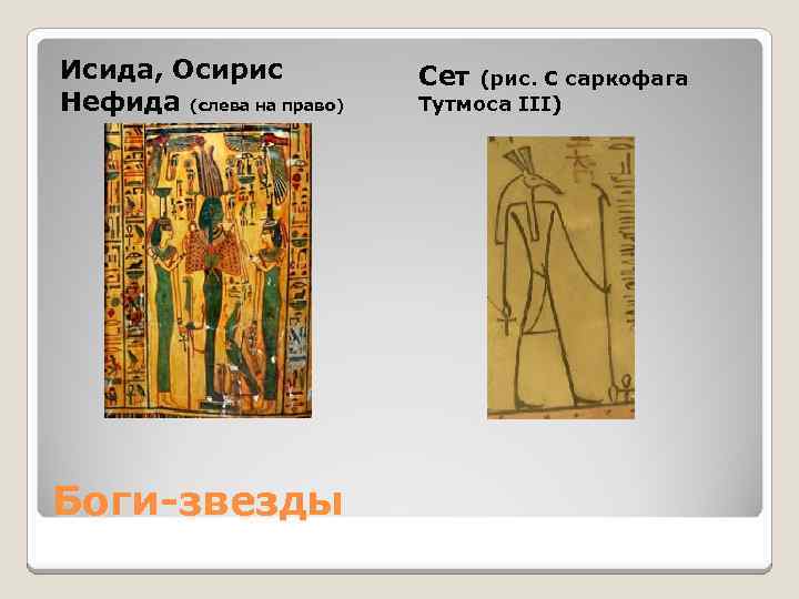 Исида, Осирис Нефида (слева на право) Боги-звезды Сет (рис. С саркофага Тутмоса III) 