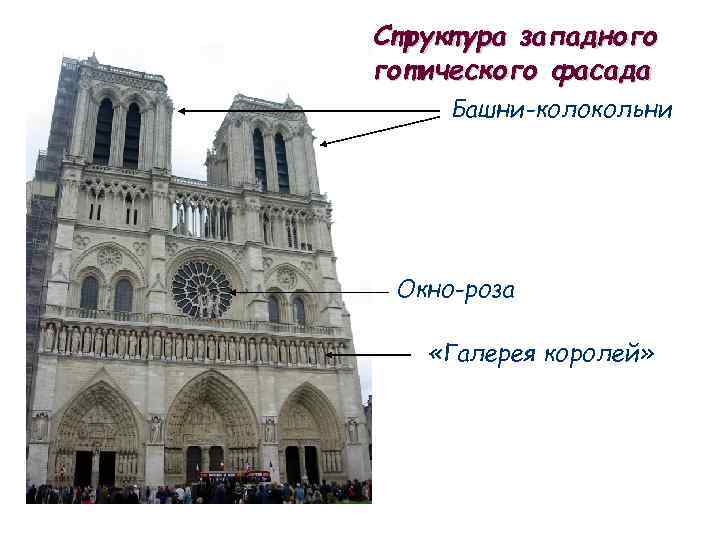 Структура западного готического фасада Башни-колокольни Окно-роза «Галерея королей» 