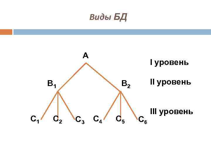 Виды БД А I уровень В 1 С 2 II уровень В 2 С