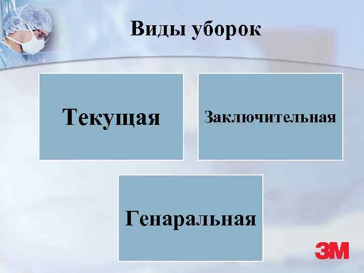 Виды уборок Текущая Заключительная Генаральная 
