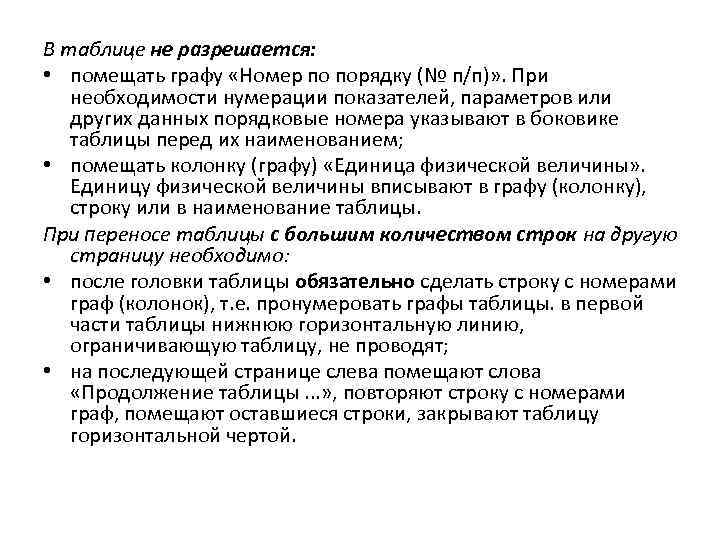 В таблице не разрешается: • помещать графу «Номер по порядку (№ п/п)» . При