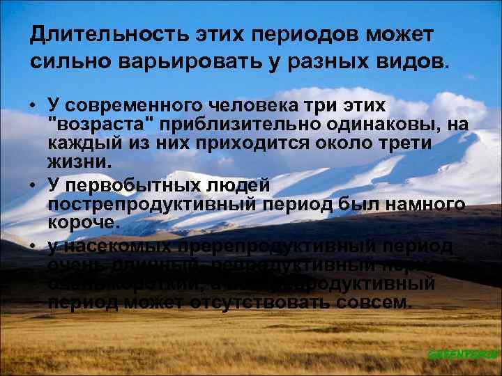 Длительность этих периодов может сильно варьировать у разных видов. • У современного человека три