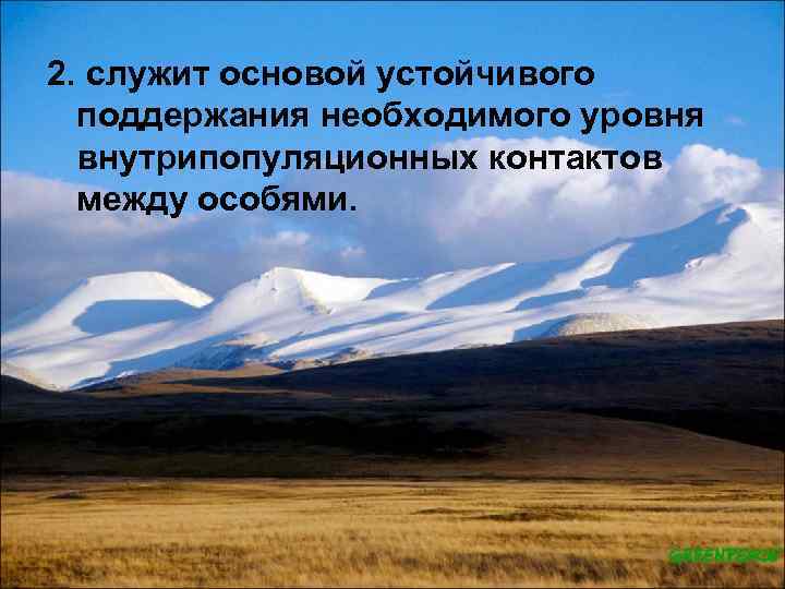 2. служит основой устойчивого поддержания необходимого уровня внутрипопуляционных контактов между особями. 