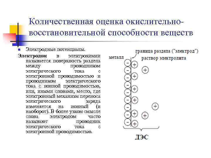 Количественная оценка окислительно восстановительной способности веществ Электродные потенциалы. Электродом в электрохимии называется поверхность раздела