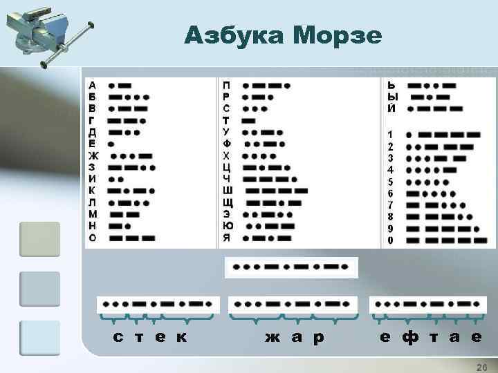 Азбука Морзе с т е к ж а р е ф т а е