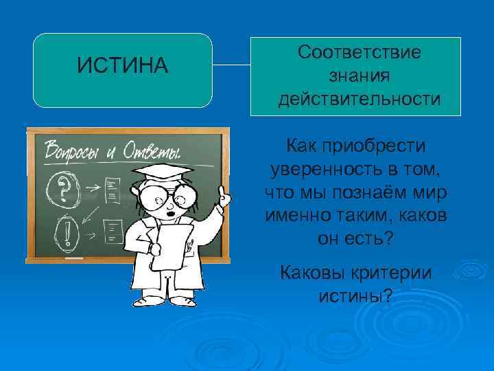 ИСТИНА Соответствие знания действительности Как приобрести уверенность в том, что мы познаём мир именно