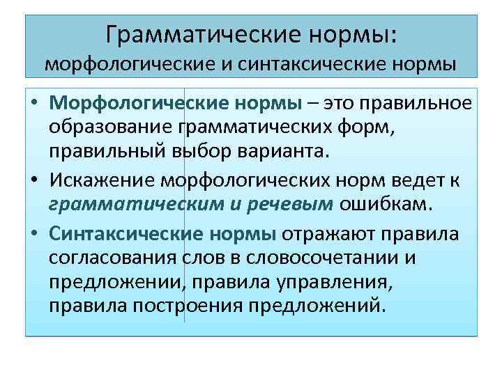 Грамматические нормы: морфологические и синтаксические нормы • Морфологические нормы – это правильное образование грамматических