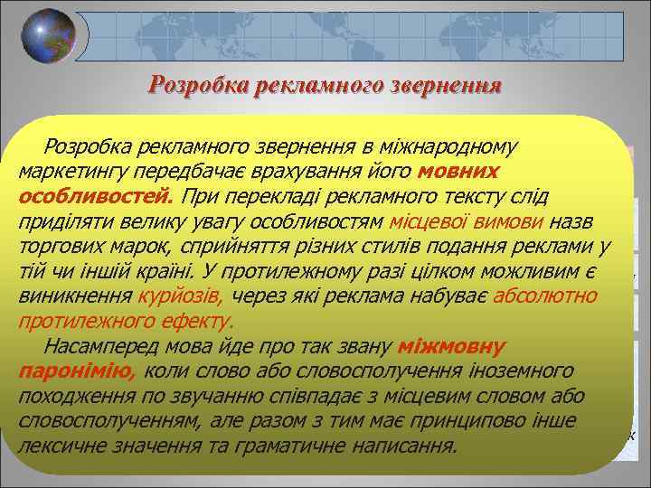Розробка рекламного звернення передбачає визначення: Розробка рекламного звернення в міжнародному Змісту рекламного Стилю рекламного