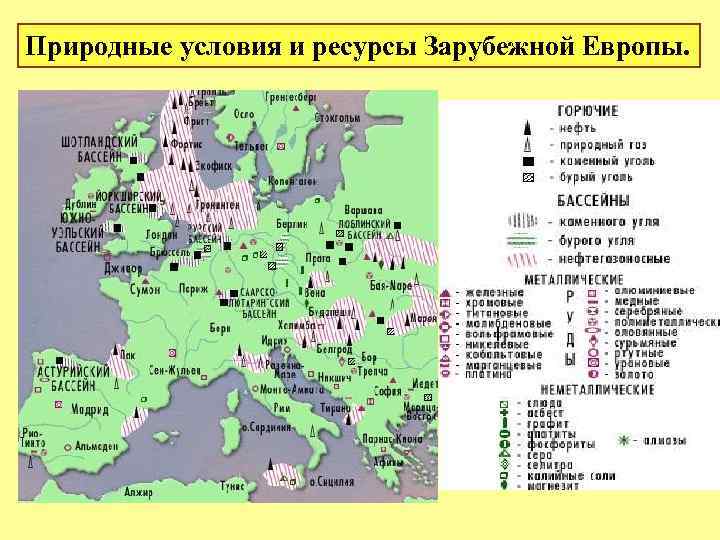 Минеральные ресурсы стран зарубежной европы таблица