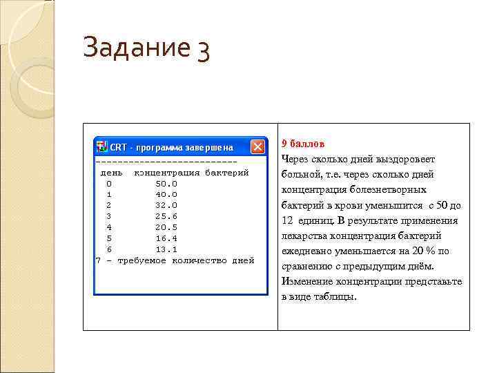 Задание 3 9 баллов Через сколько дней выздоровеет больной, т. е. через сколько дней