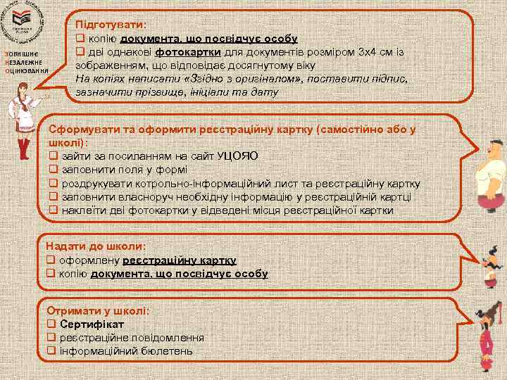 ЗОВНІШНЄ НЕЗАЛЕЖНЕ ОЦІНЮВАННЯ Підготувати: q копію документа, що посвідчує особу q дві однакові фотокартки