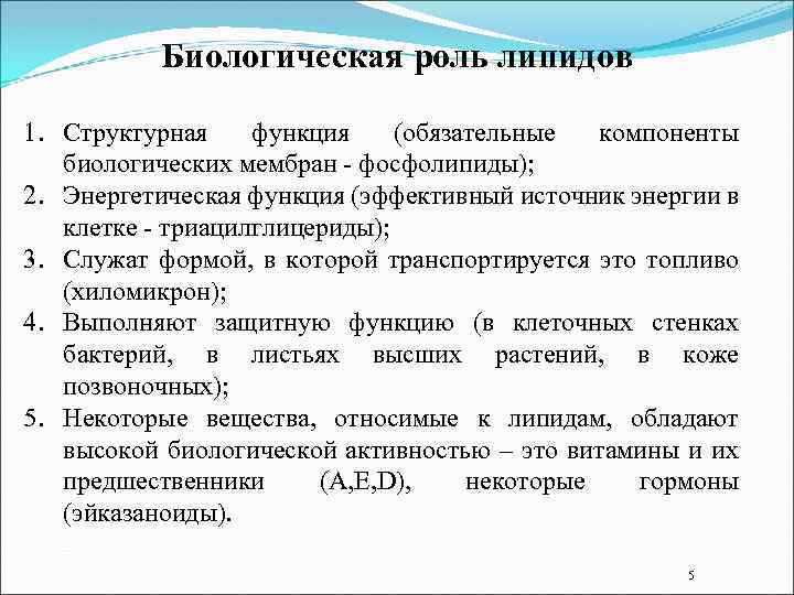 Биологическая роль липидов 1. Структурная функция (обязательные компоненты биологических мембран - фосфолипиды); 2. Энергетическая