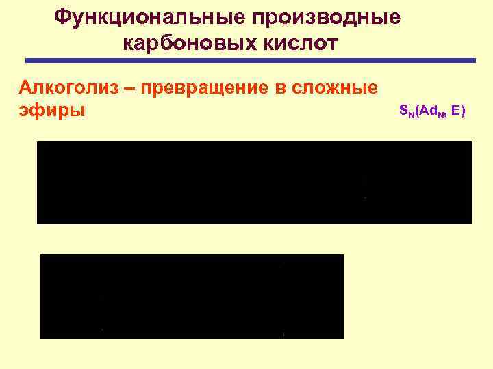Функциональные производные карбоновых кислот Алкоголиз – превращение в сложные эфиры SN(Ad. N, E) 