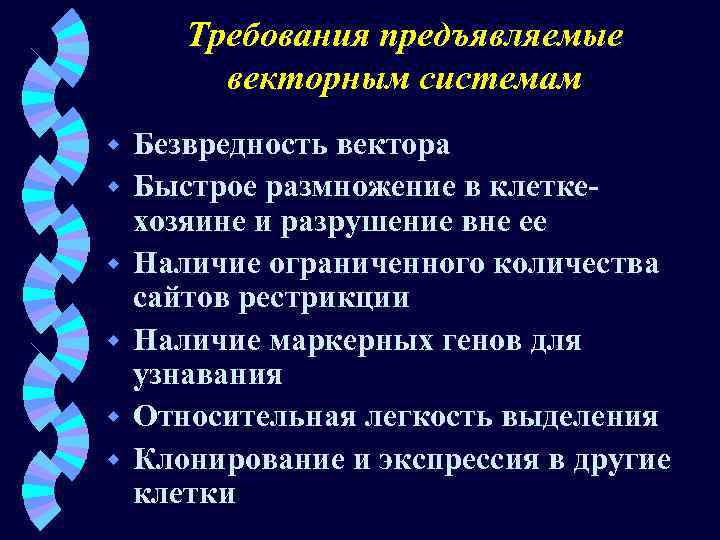 Требования предъявляемые векторным системам w w w Безвредность вектора Быстрое размножение в клеткехозяине и