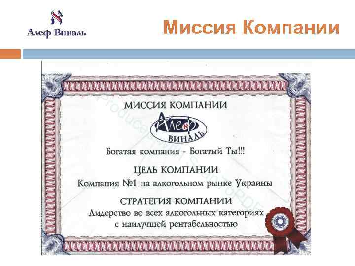  Миссия Компании 