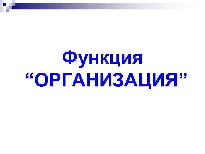 Функция “ОРГАНИЗАЦИЯ” 