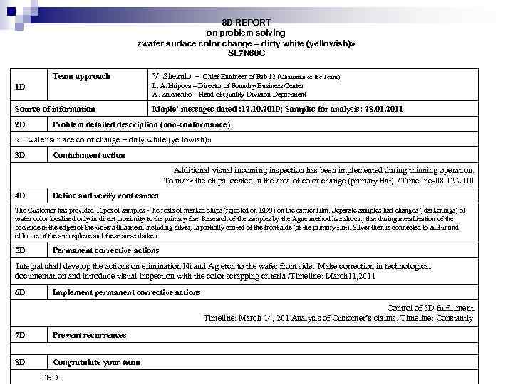 8 D REPORT on problem solving «wafer surface color change – dirty white (yellowish)»