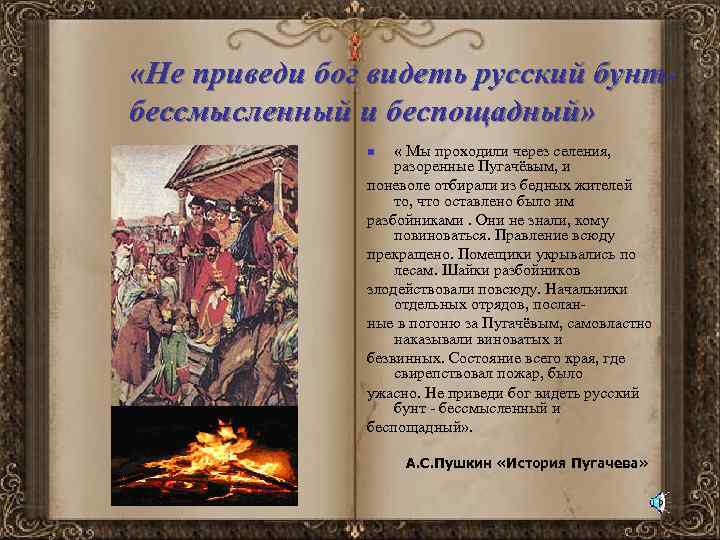  «Не приведи бог видеть русский бунтбессмысленный и беспощадный» « Мы проходили через селения,