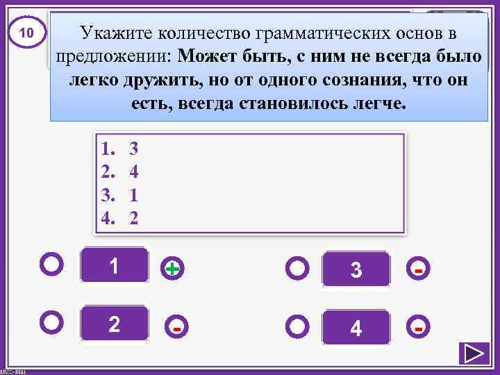 10 Укажите количество грамматических основ в предложении: Может быть, с ним не всегда было