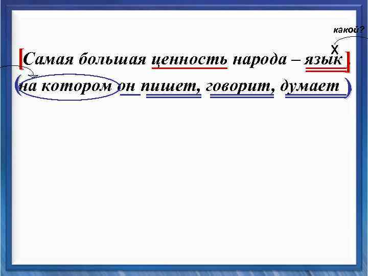 какой? , [Самая большая ценность народа – язык ] (на котором он пишет, говорит,