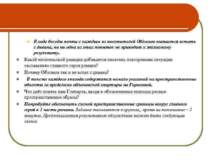 В ходе беседы почти с каждым из посетителей Обломов пытается встать с дивана, но