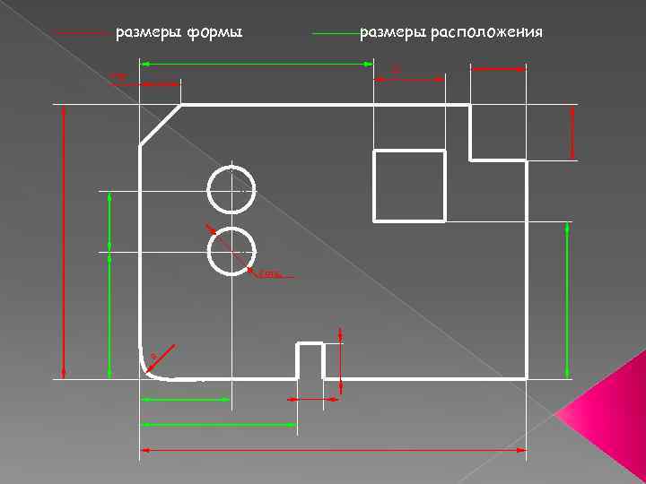 размеры формы размеры расположения □ l*45 R 2 отв . 