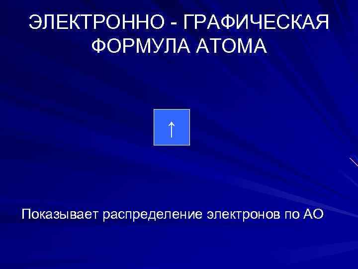 ЭЛЕКТРОННО - ГРАФИЧЕСКАЯ ФОРМУЛА АТОМА ↑ Показывает распределение электронов по АО 
