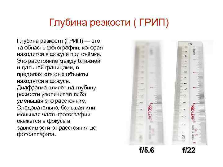 Глубина резкости ( ГРИП) Глубина резкости (ГРИП) — это та область фотографии, которая находится
