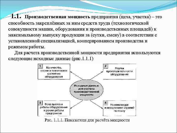 1. 1. Производственная мощность предприятия (цеха, участка) – это способность закреплённых за ним средств