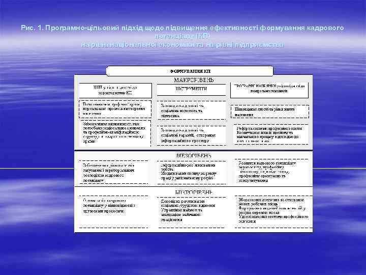 Рис. 1. Програмно-цільовий підхід щодо підвищення ефективності формування кадрового потенціалу (КП) на рівні національної