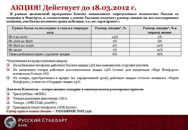 АКЦИЯ! Действует до 18. 03. 2012 г. В рамках дисконтной программы Клиент накапливает определенное