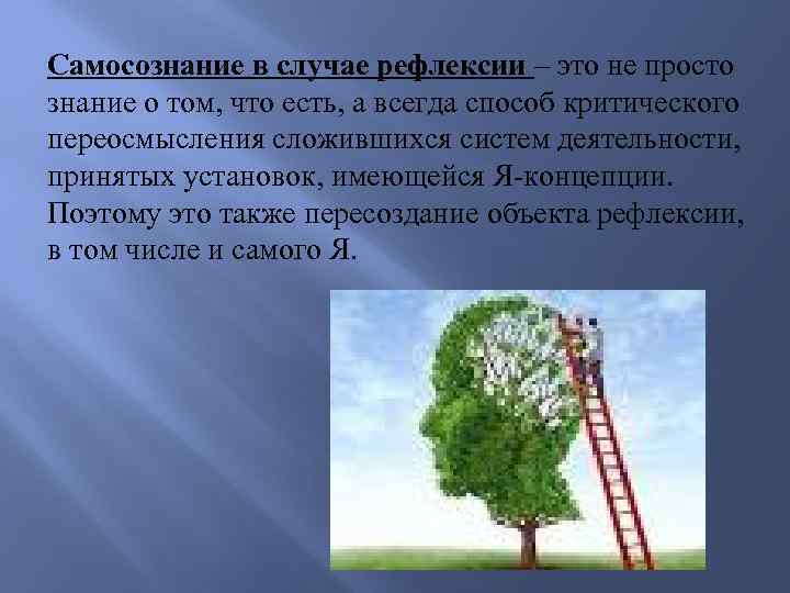 Самосознание в случае рефлексии – это не просто знание о том, что есть, а